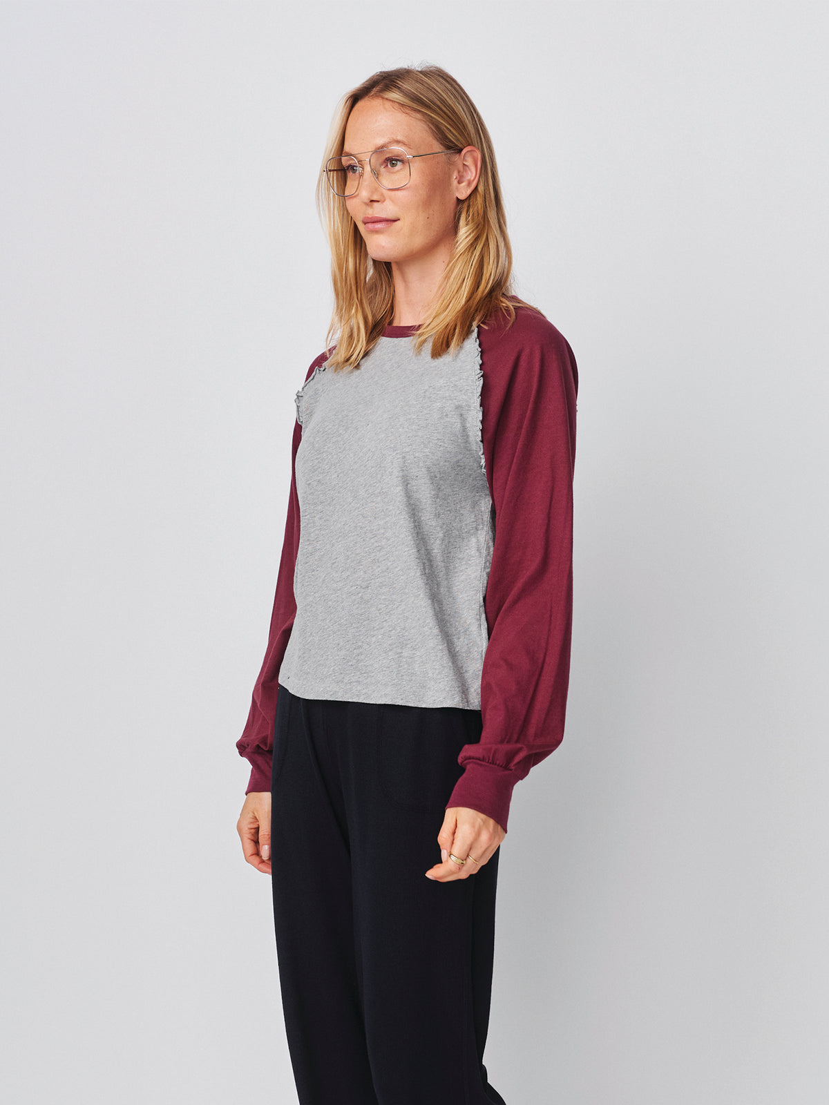 Sundy Ruffle Baseball Tee in Heather Grey