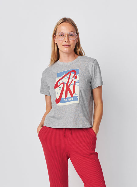 Sundry Ski The Pines Short Sleeve Boxy Crew Tee in Heather Grey