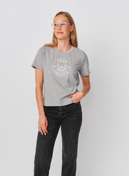 Sundry Prep League Short Sleeve Boxy Crew Tee in Heather Grey