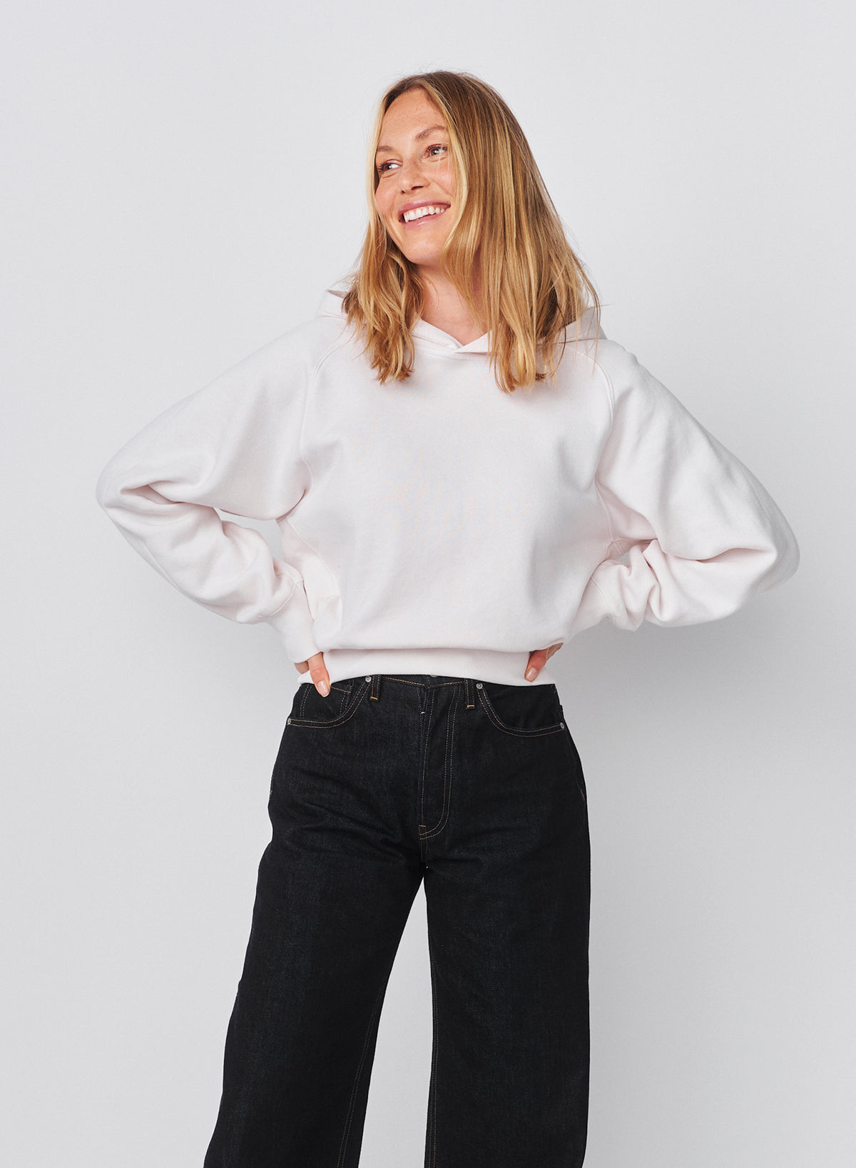 Sundry Cropped Hoodie in Oyster