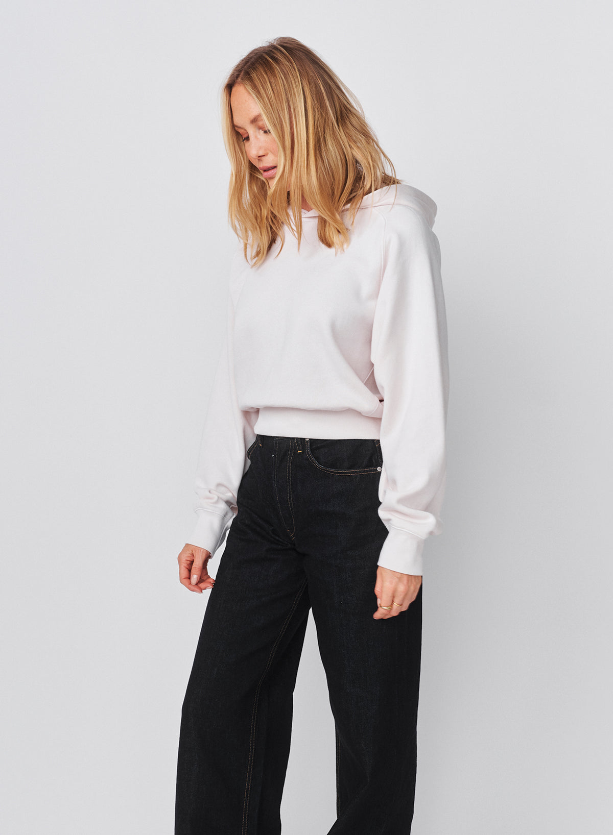 Sundry Cropped Hoodie in Oyster