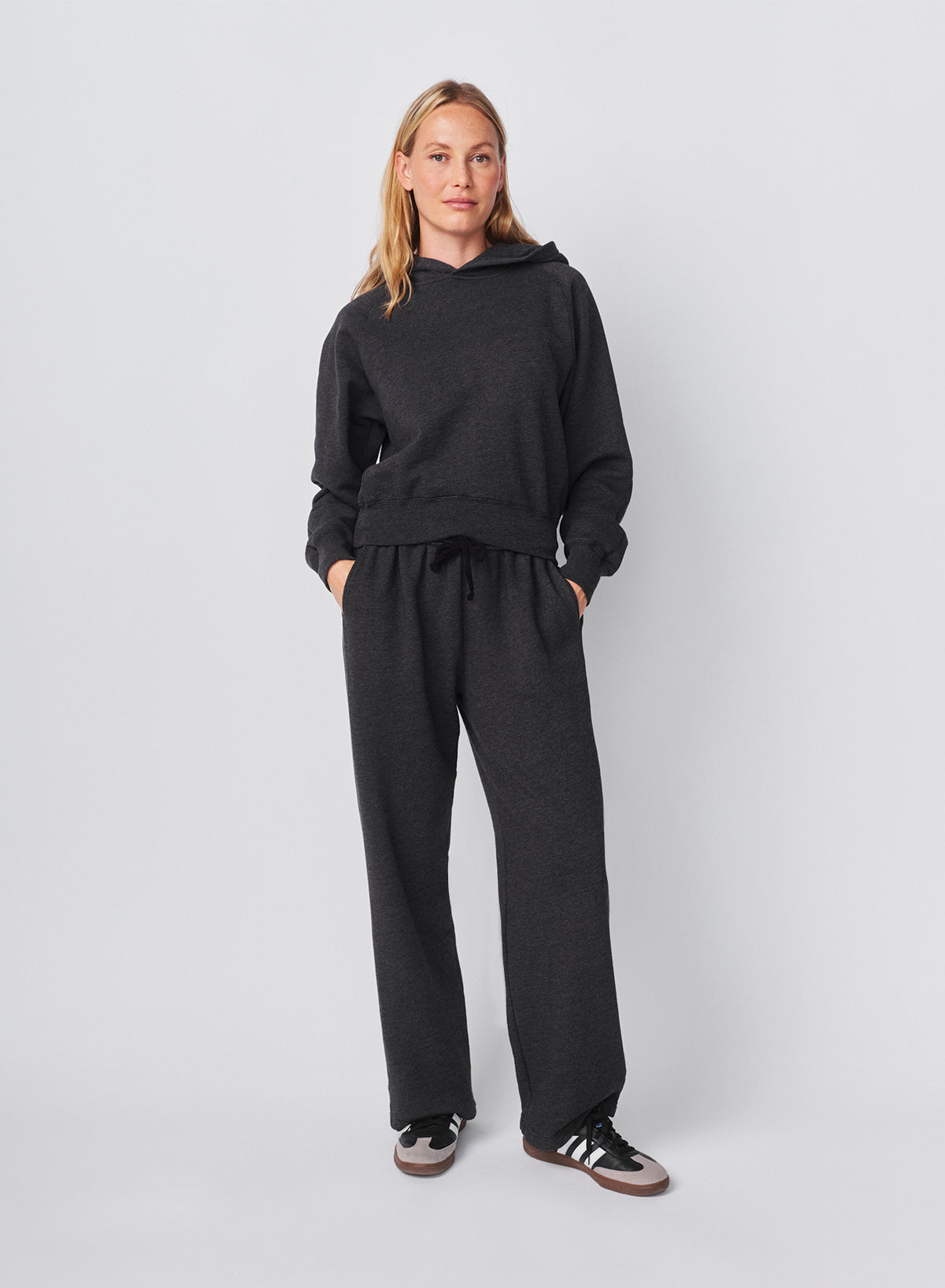 Sundry Cropped Hoodie in Washed Black