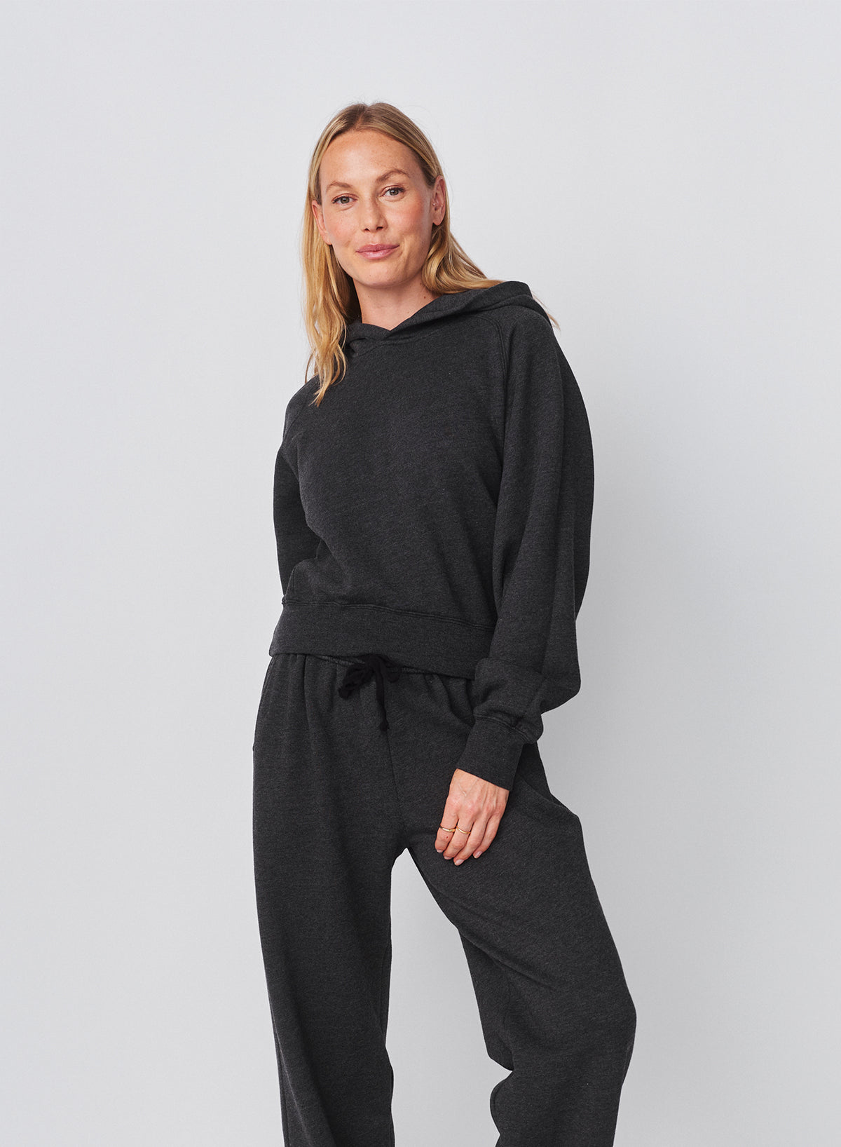 Sundry Cropped Hoodie in Washed Black