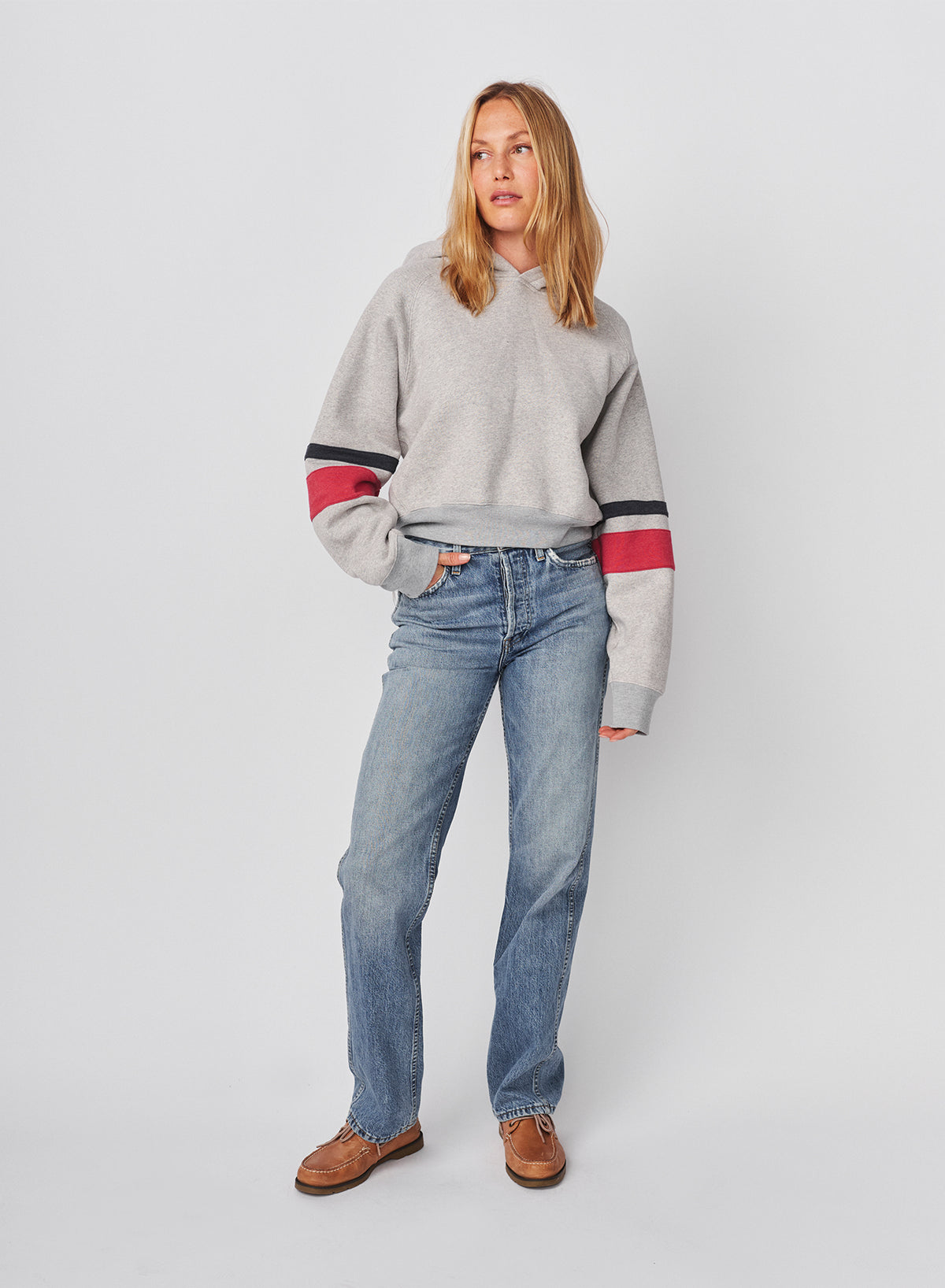 Sundry Academy Cropped Hoodie in Heather Grey