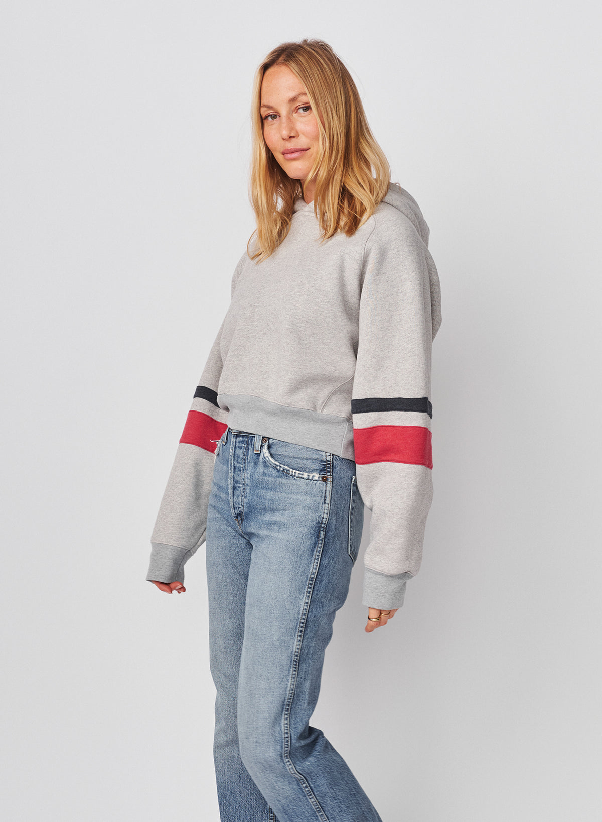 Sundry Academy Cropped Hoodie in Heather Grey