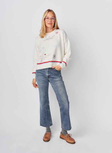 Sundry Embroidered Pullover Sweater in Oyster