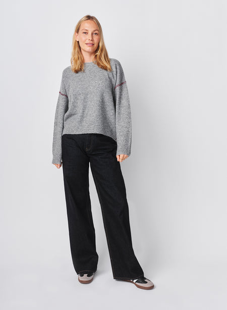 Sundry Baseball Stitch Pullover Sweater in Heather Grey