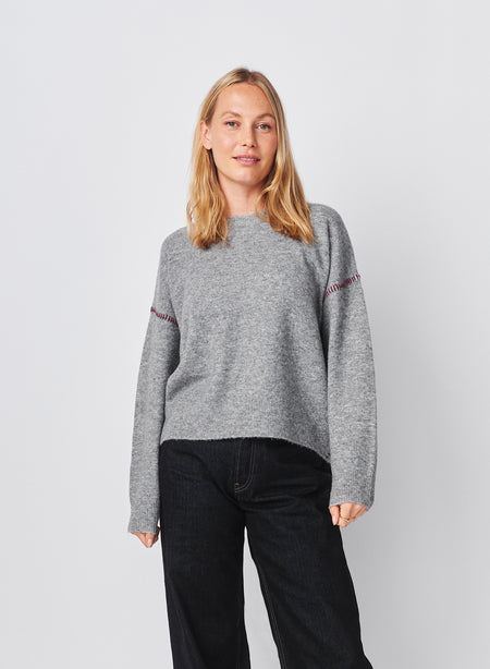 Sundry Baseball Stitch Pullover Sweater in Heather Grey
