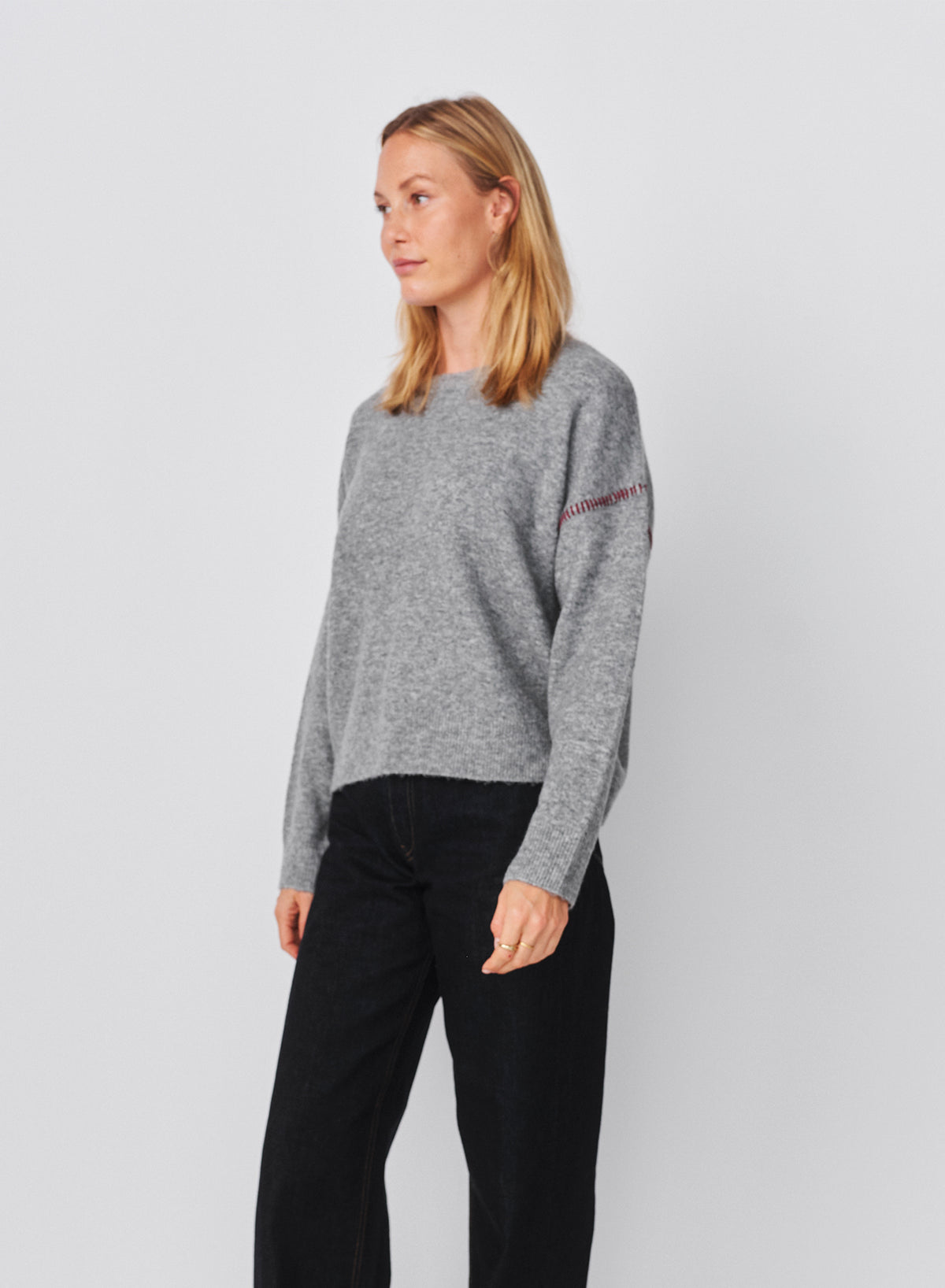 Sundry Baseball Stitch Pullover Sweater in Heather Grey