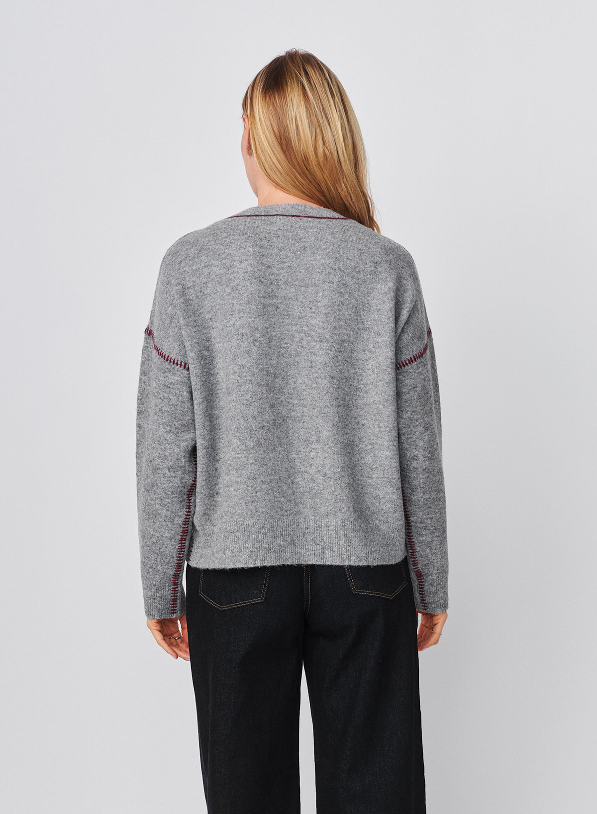 Sundry Baseball Stitch Pullover Sweater in Heather Grey