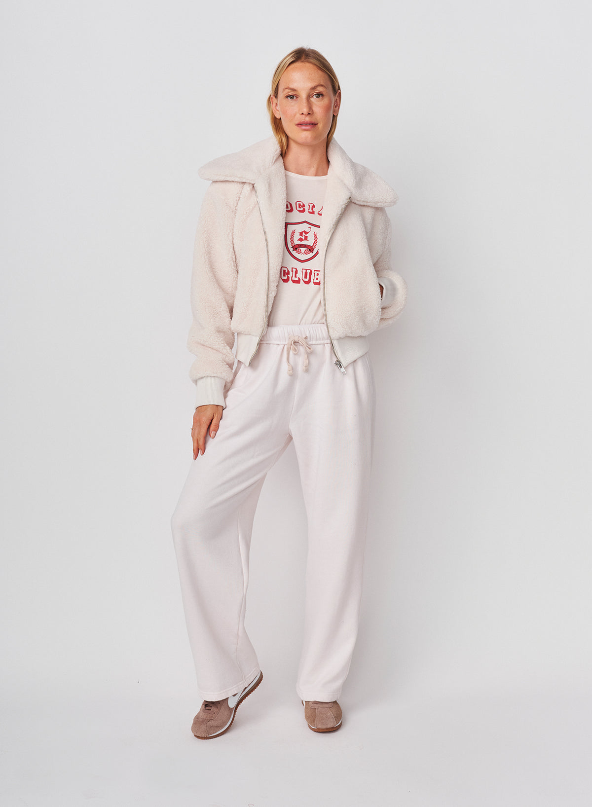 Sundry Sherpa Outerwear Bomber in Oyster