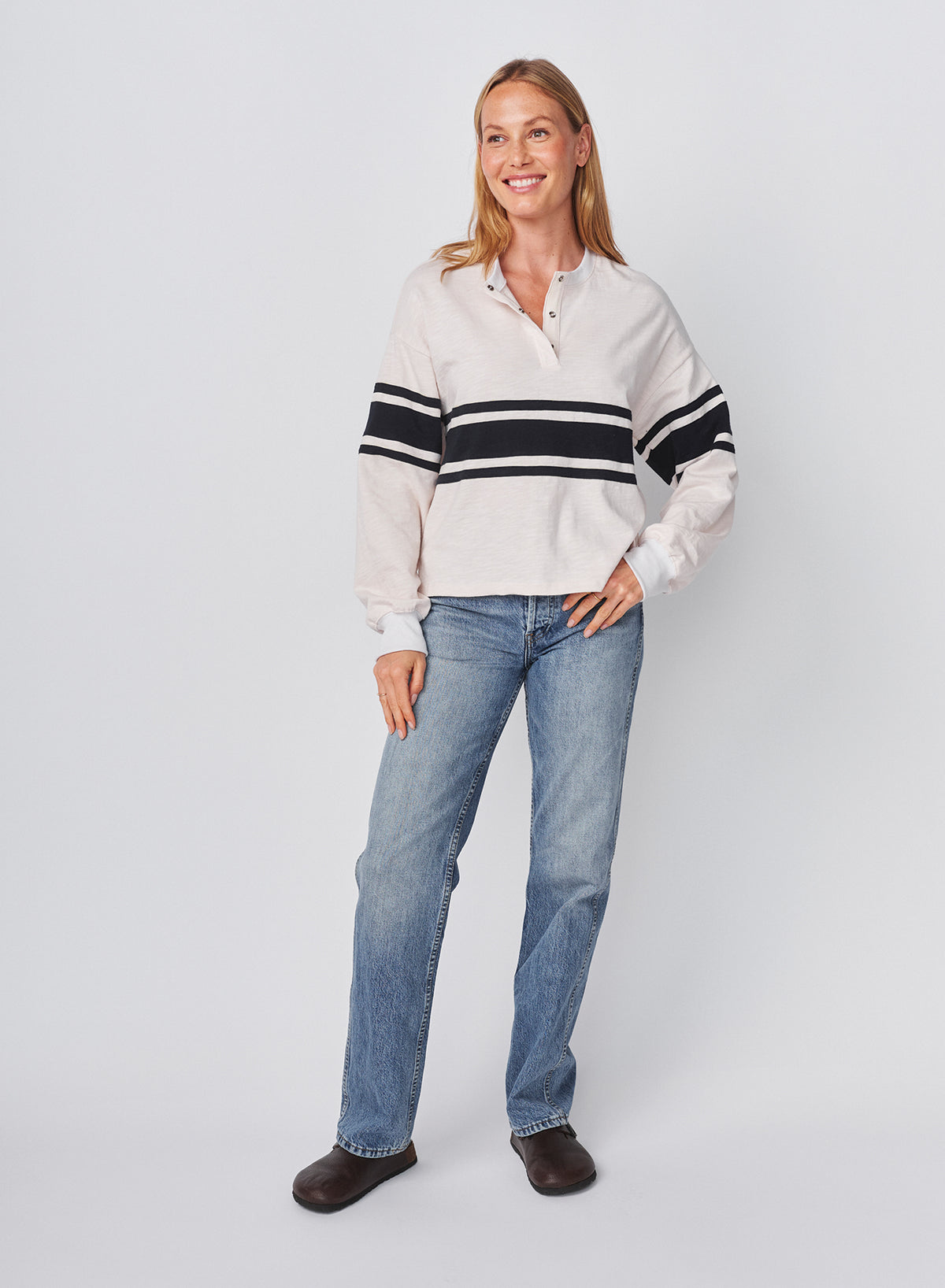 Sundry Heavy Rugby Jersey Henley in Oyster