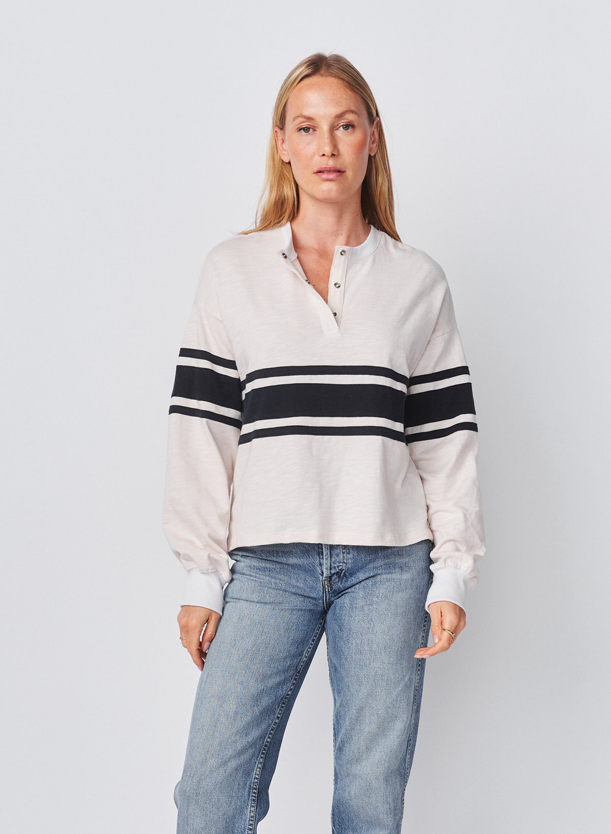 Sundry Heavy Rugby Jersey Henley in Oyster