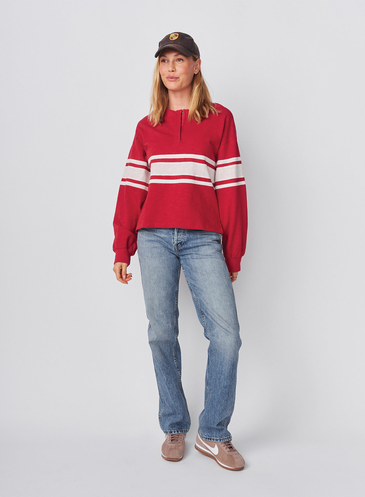 Sundry Heavy Rugby Jersey Henley in Vintage Red