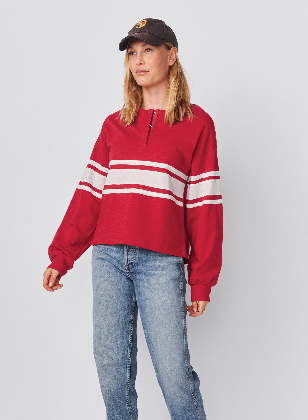 Sundry Heavy Rugby Jersey Henley in Vintage Red