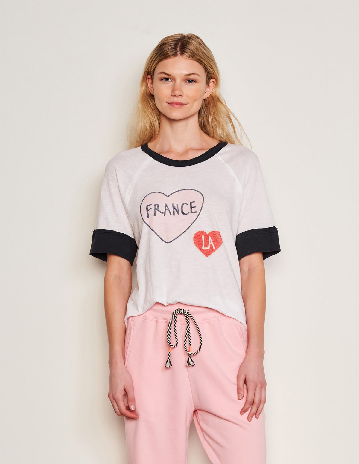 Sundry France LA Boyfriend Tee in Optic White-3/4 front view