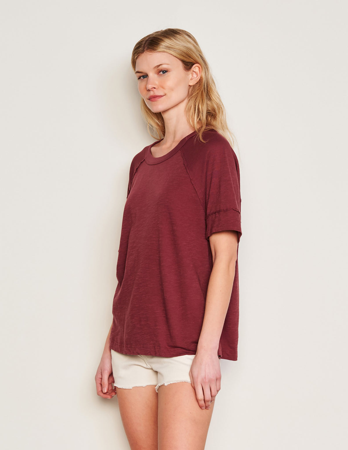 Sundry Boyfriend Tee in Merlot-side view 3/4