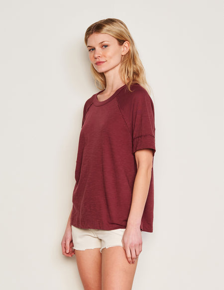 Sundry Boyfriend Tee in Merlot-3/4 front view