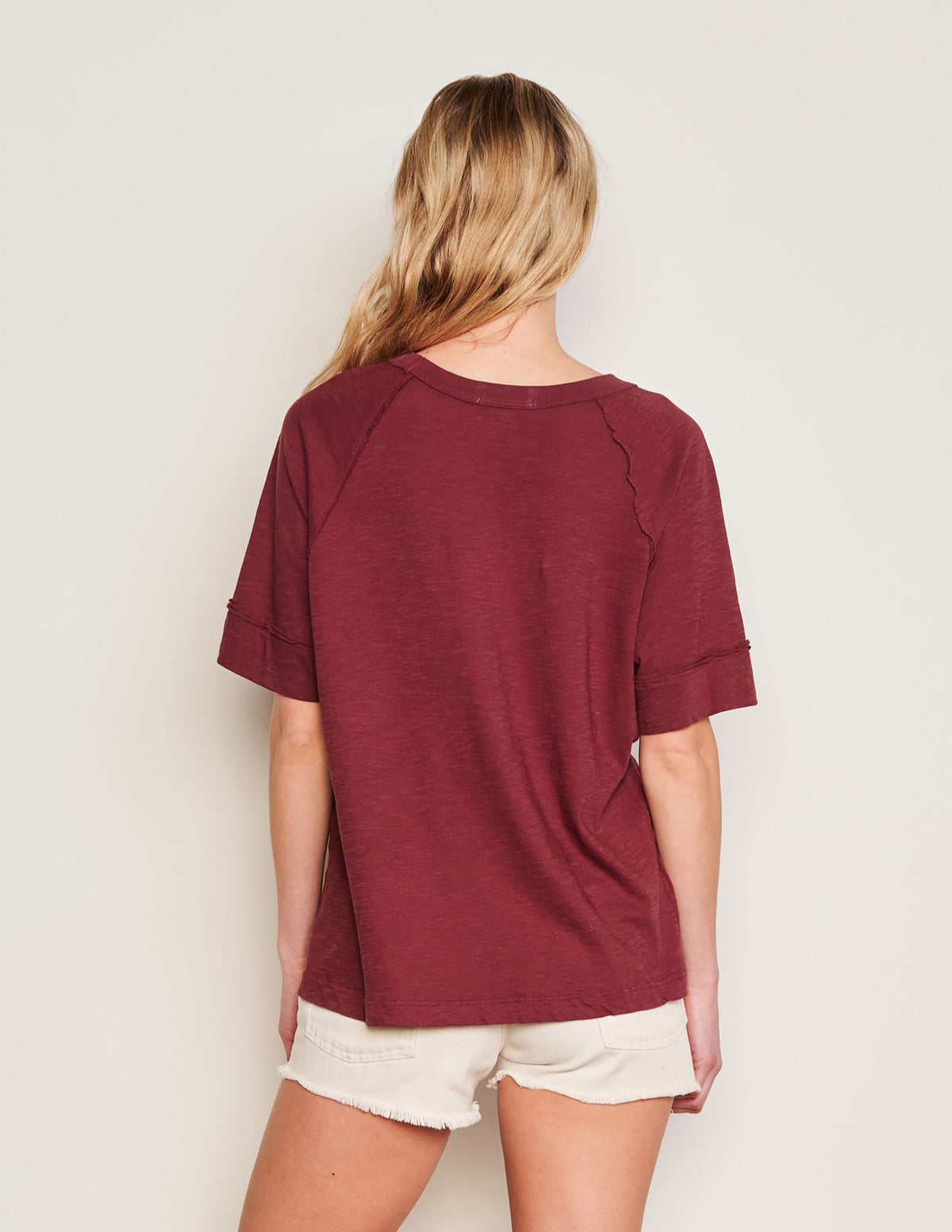 Sundry Boyfriend Tee in Merlot-back view 3/4