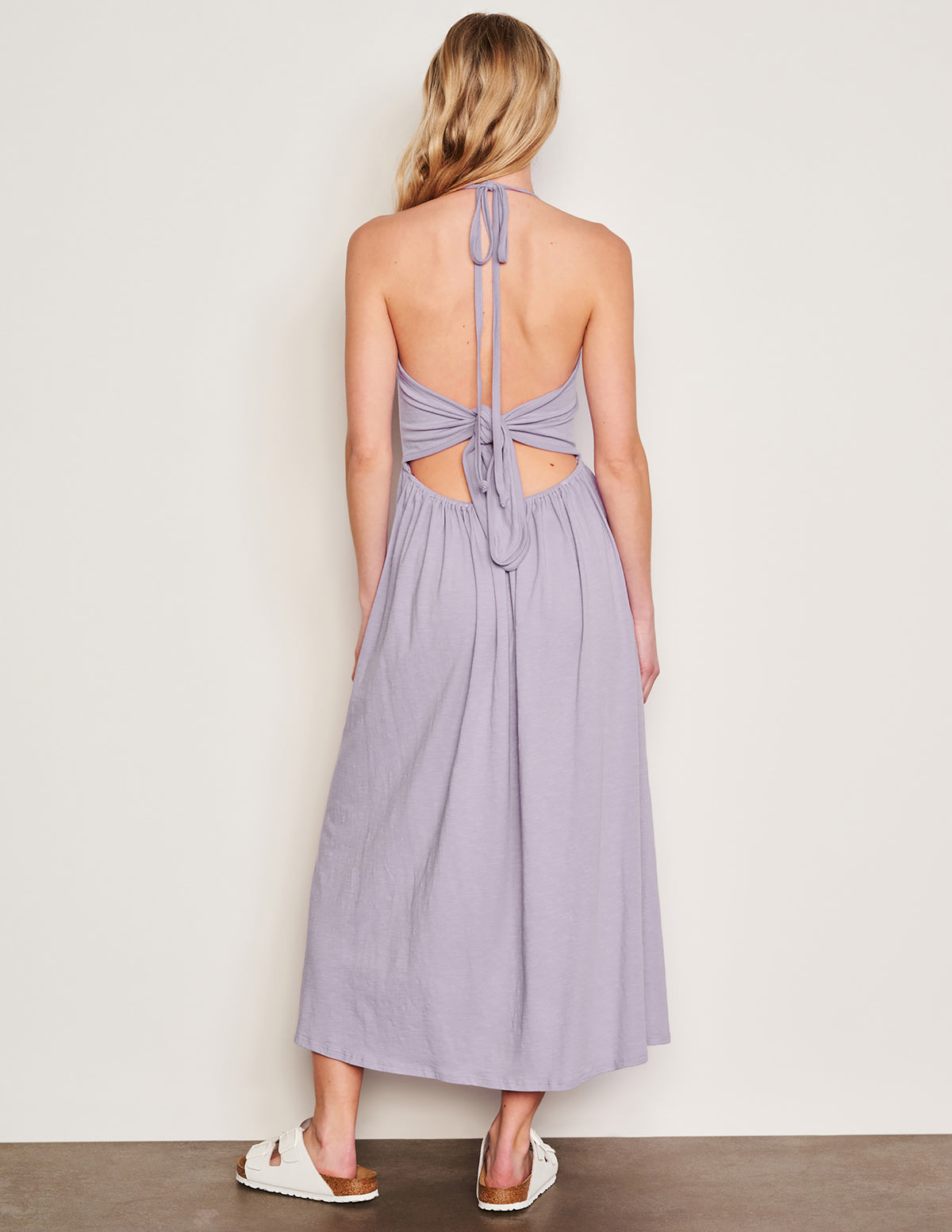 Sundry Tie Back Dress in Dark Lavender-back view