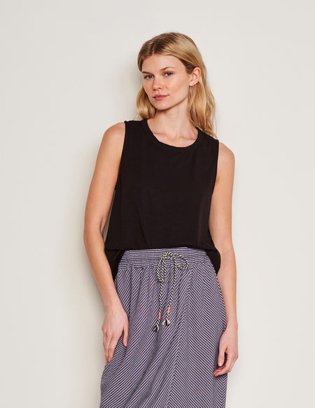 Sundry Mixed Media Tank in Black-3/4 front view