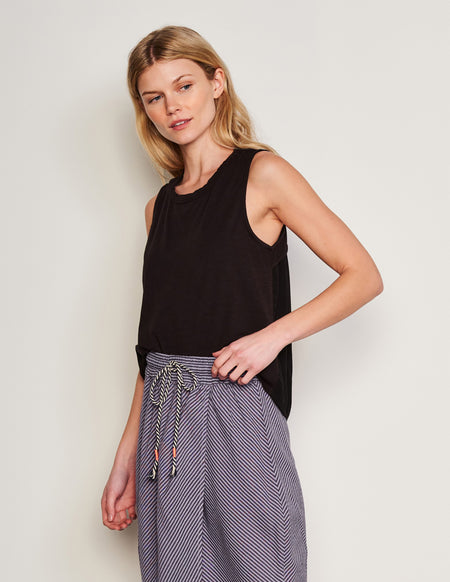 Sundry Mixed Media Tank in Black-3/4 front view