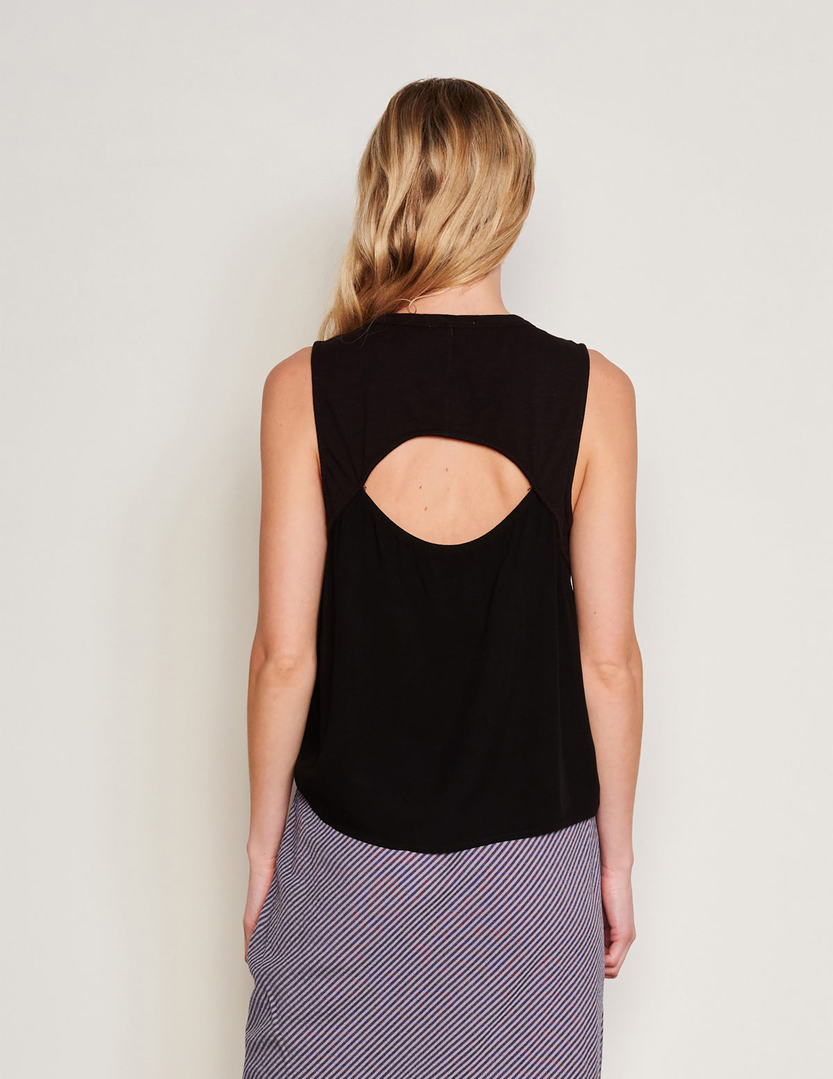 Sundry Mixed Media Tank in Black-back view