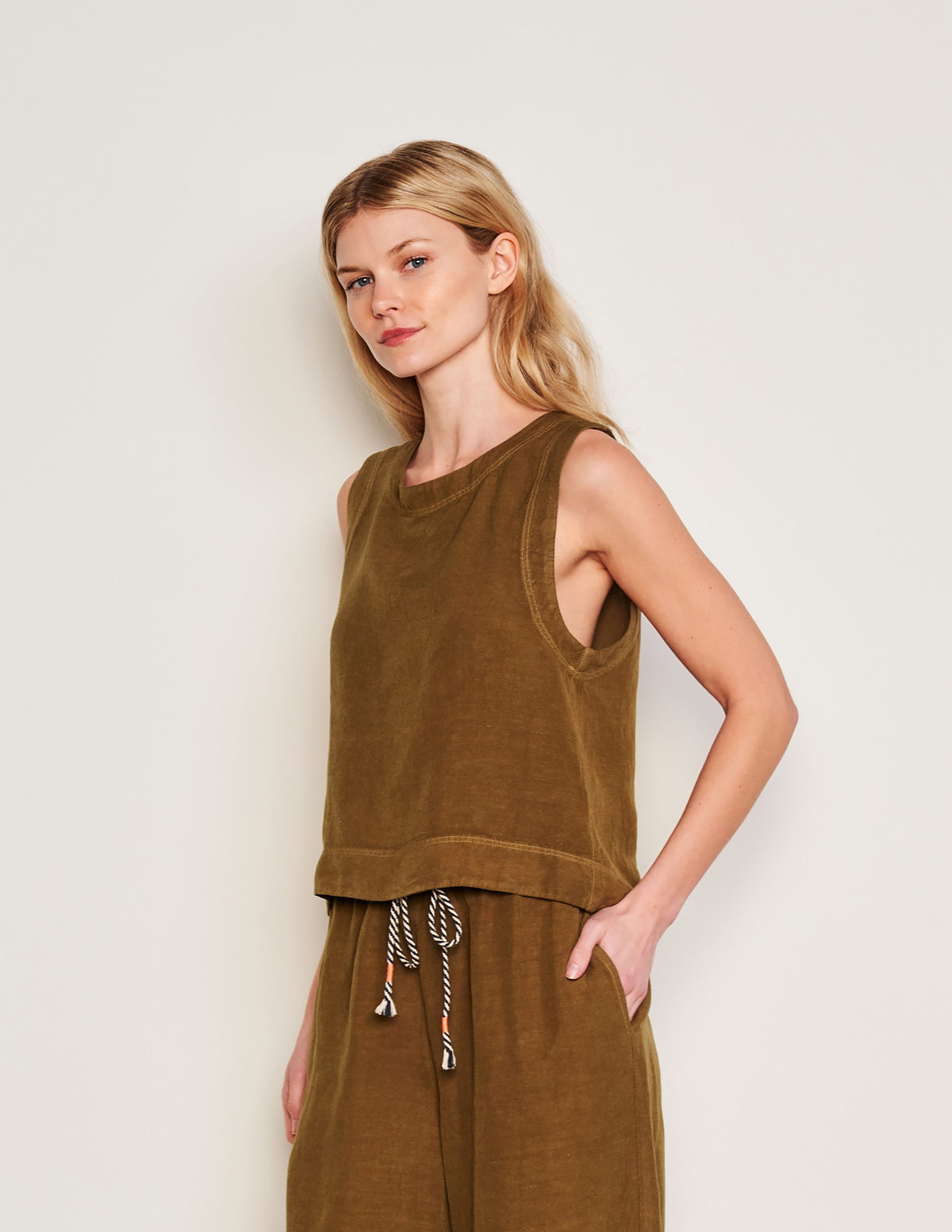 Sundry Shell Tank in Olive-3/4 side view
