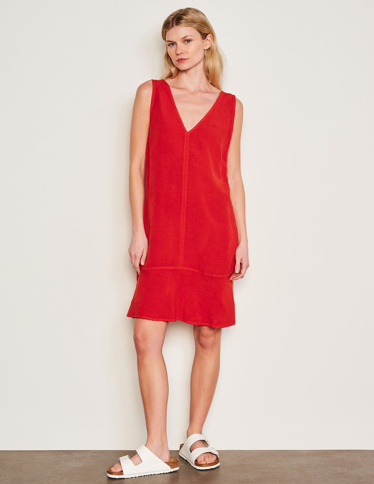 Sundry Short Shift Dress in Burnt Red-full front view