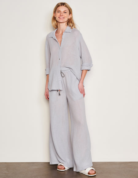 Sundry Wide Leg Pant in Blue Linen-full view front