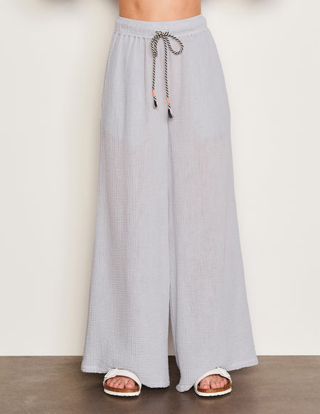 Sundry Wide Leg Pant in Blue Linen-full view front
