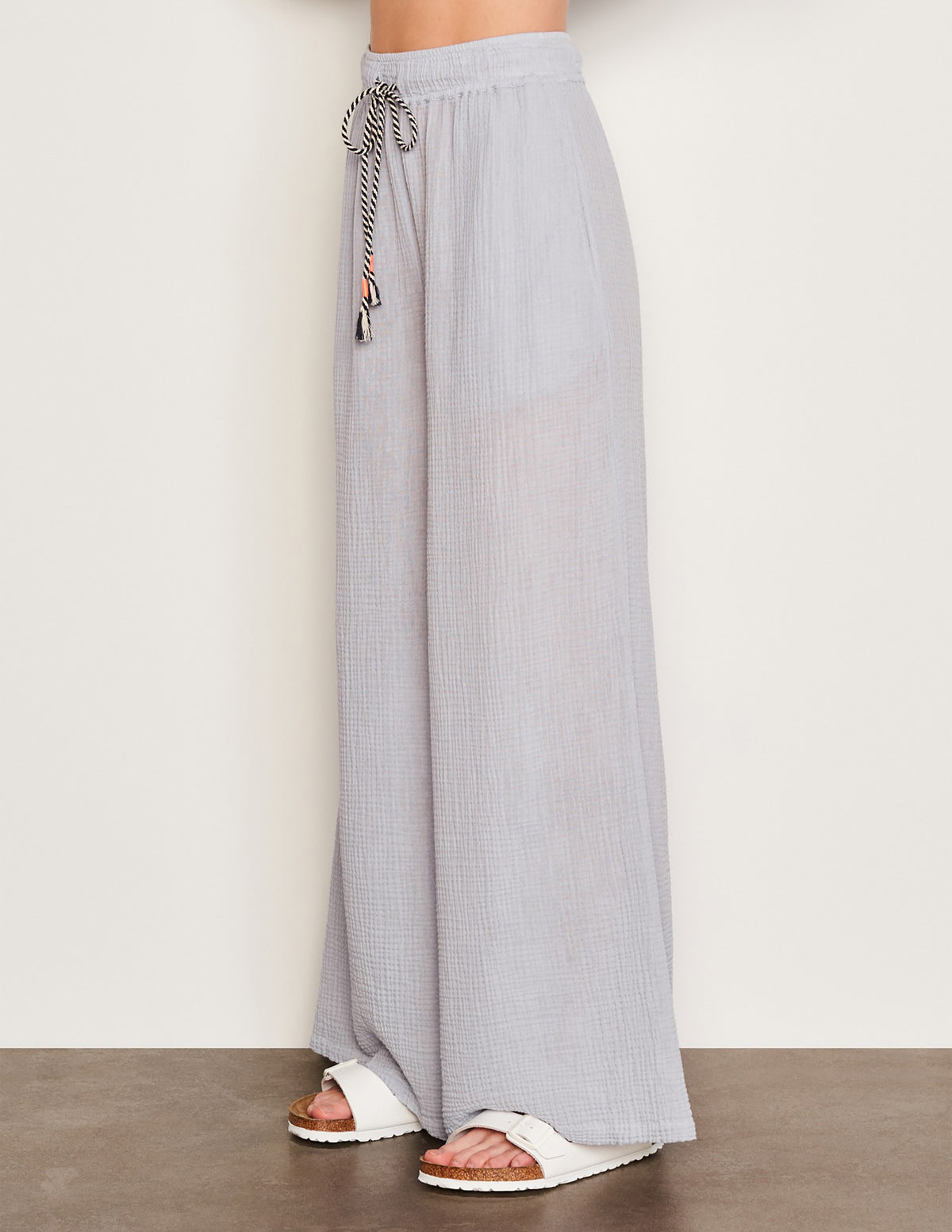 Sundry Wide Leg Pant in Blue Linen-side view