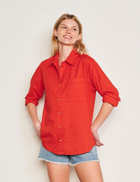 Sundry Classic Shirt in Burnt Red-3/4 front view