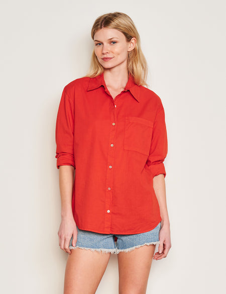 Sundry Classic Shirt in Burnt Red-3/4 front view