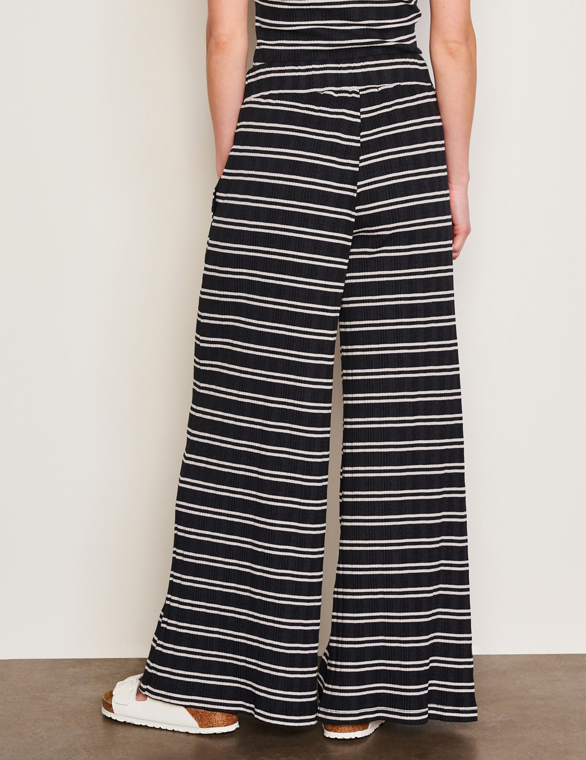Sundry Variegated Rib Stripe Wide Leg Pant in Deep Navy-back