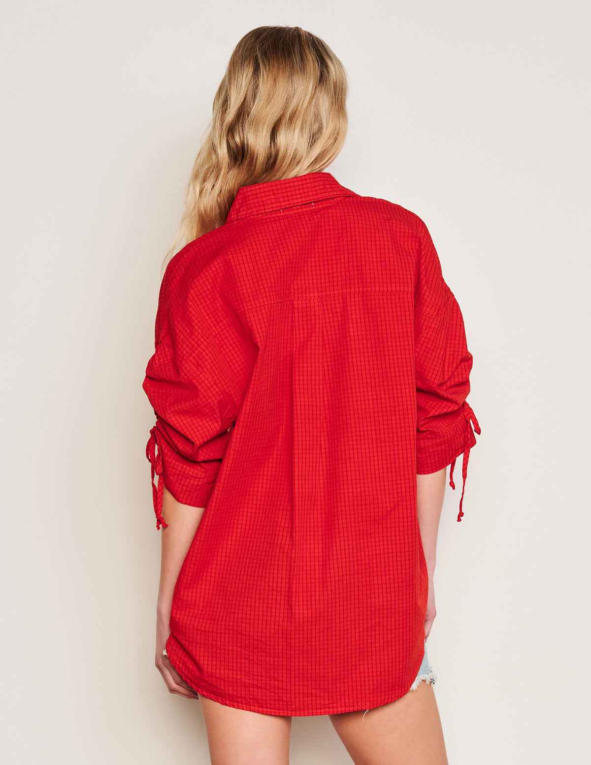 Sundry Beachside Check Short Shirt Dress in Burnt Red-back view 