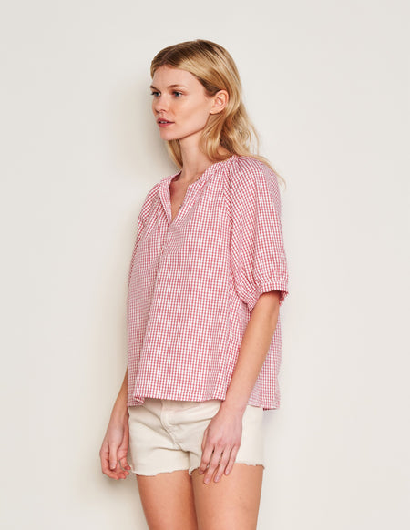 Sundry Beachside Check Femme Raglan Henley in Optic White-3/4 front view