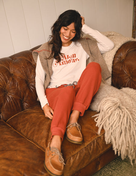 Sundry Bonjour Embroidery Oversized Popover & Jogger in Burnt Brick