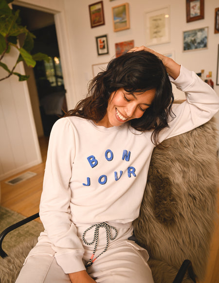 Sundry Bonjour Puff Sleeve Sweatshirt in Oyster