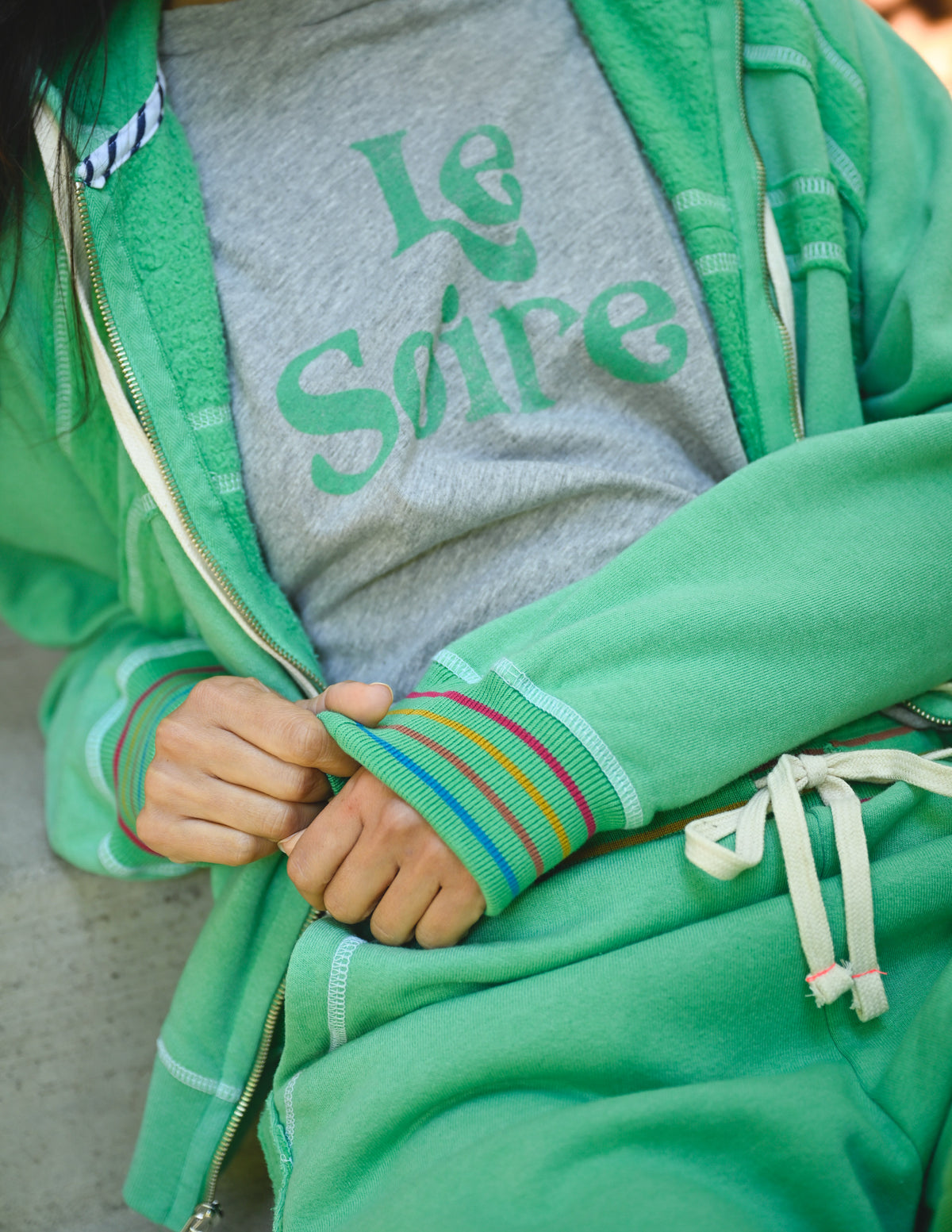 Sundry Raw Seamed Horizon Hoodie in Winter Green