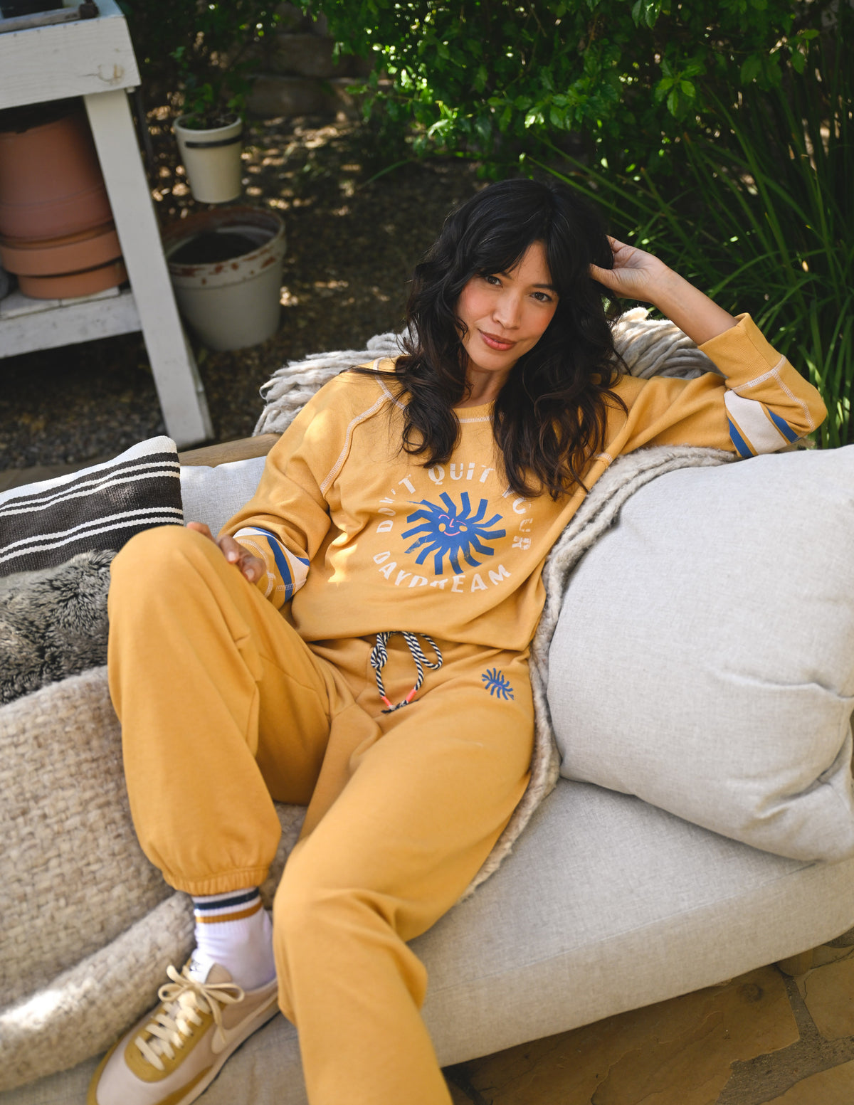 Sundry Daydream Raglan Sweatshirt &amp; Sun &amp; Stripes Sweatpant in Daffodil
