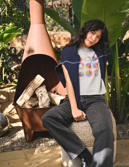 Sundry Checkers Sun Cropped Muscle Tank in Heather Grey