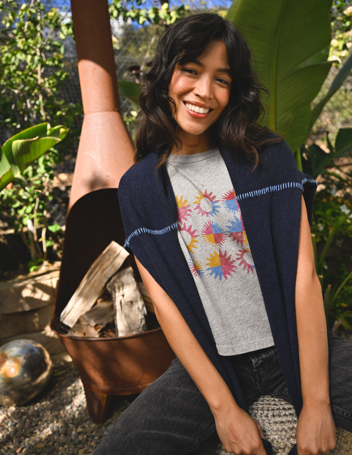 Sundry Checkers Sun Cropped Muscle Tank in Heather Grey