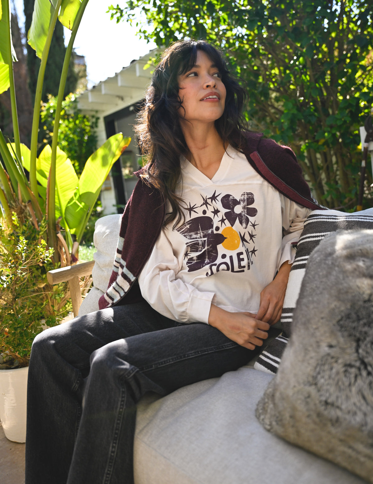 Sundry Soleil Fildside Long Sleeve Tee in Oyster