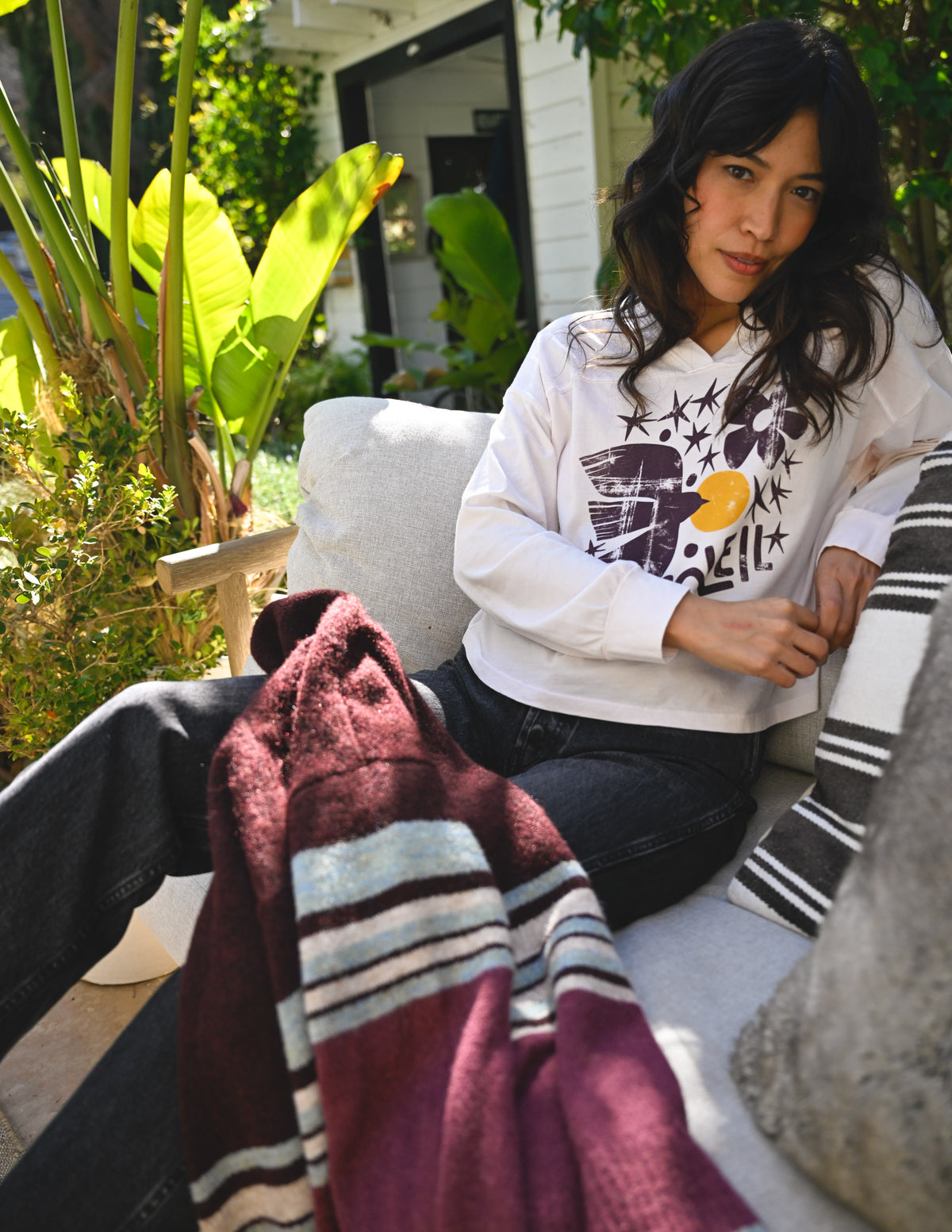 Sundry Soleil Fildside Long Sleeve Tee in Oyster