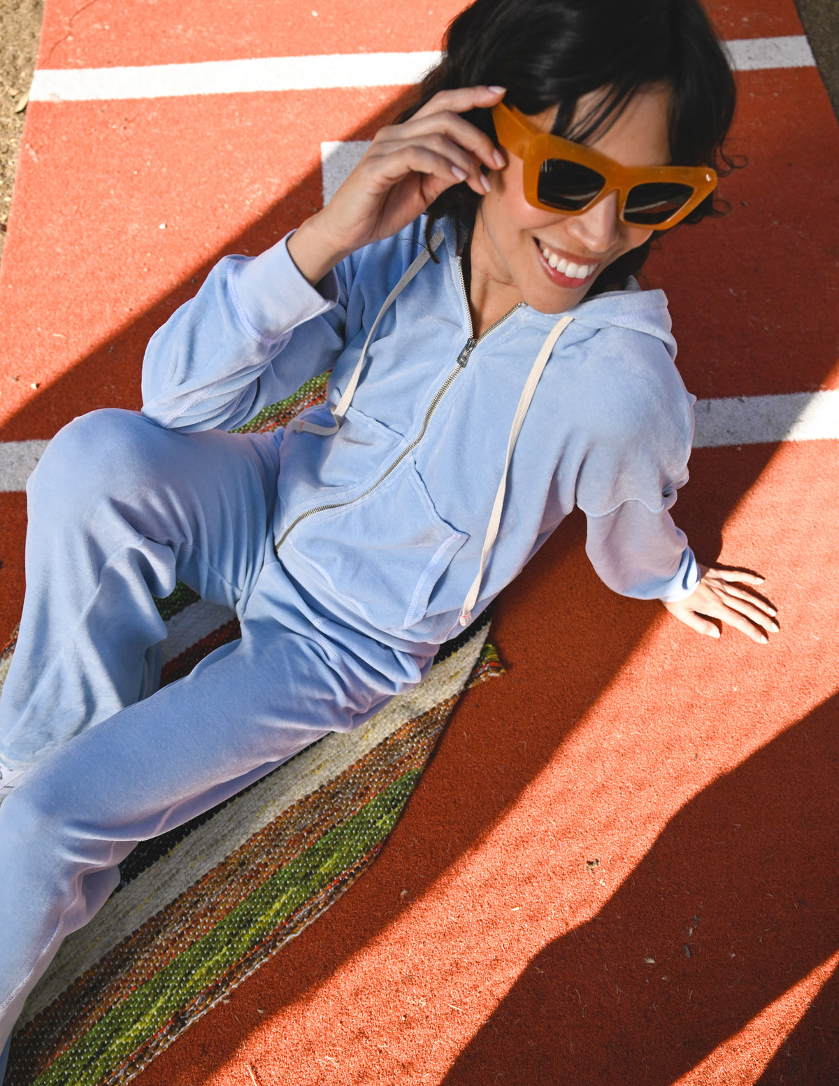 Sundry Velour Zip Hoodie in Blue Wash