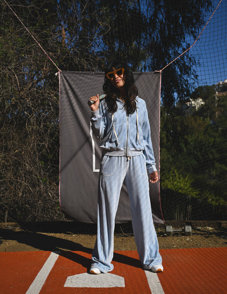 Sundry Velour Zip Hoodie & Velour Lounge Pant in Blue Wash