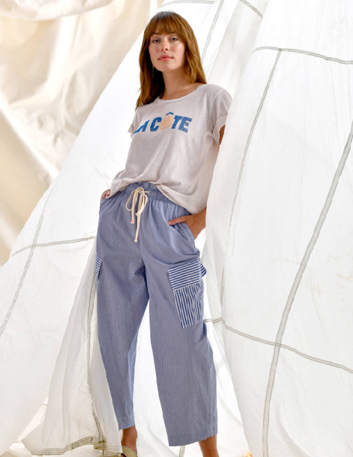 Sundry La Cote Rolled Sleeve Tee in Oyster