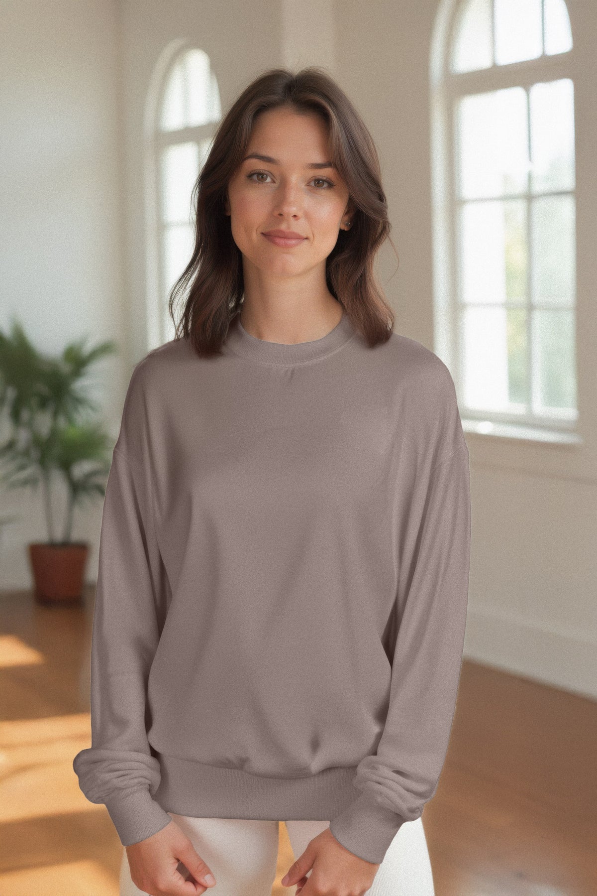 Sundry Softest Fleece Crewneck Sweatshirt in Latte