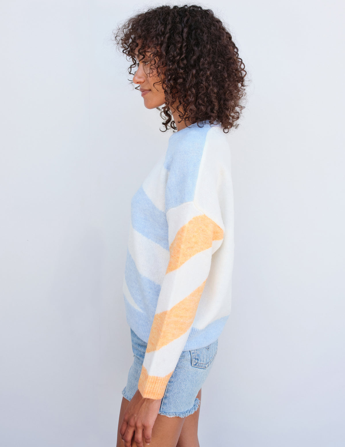 Sundry Diagonal Stripes Sweater in Flamingo/Sky/Sorbet-side